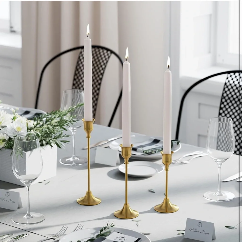 🆕 Set of 3 Brass Candlestick Holders - Picture 2 of 10